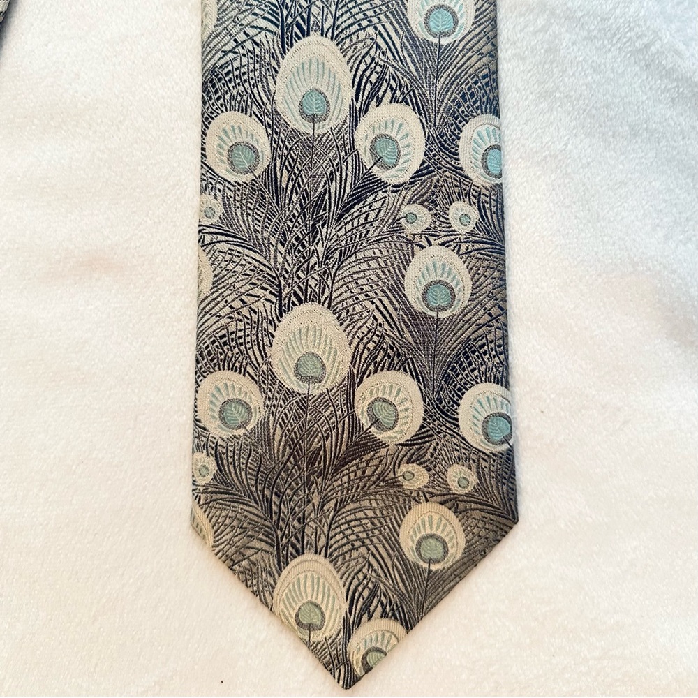 SOLD.  Liberty of London Tana Lawn Silk Necktie Hera Peacock Feather Tie